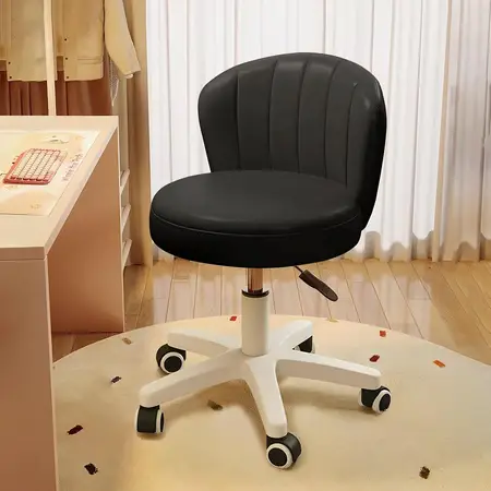 Cute Armless Rolling Vanity Chair with PU Leather
